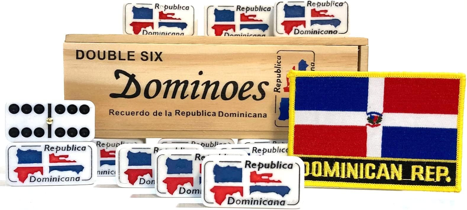 Double Six Dominican Republic Flag Engraved Dominoes