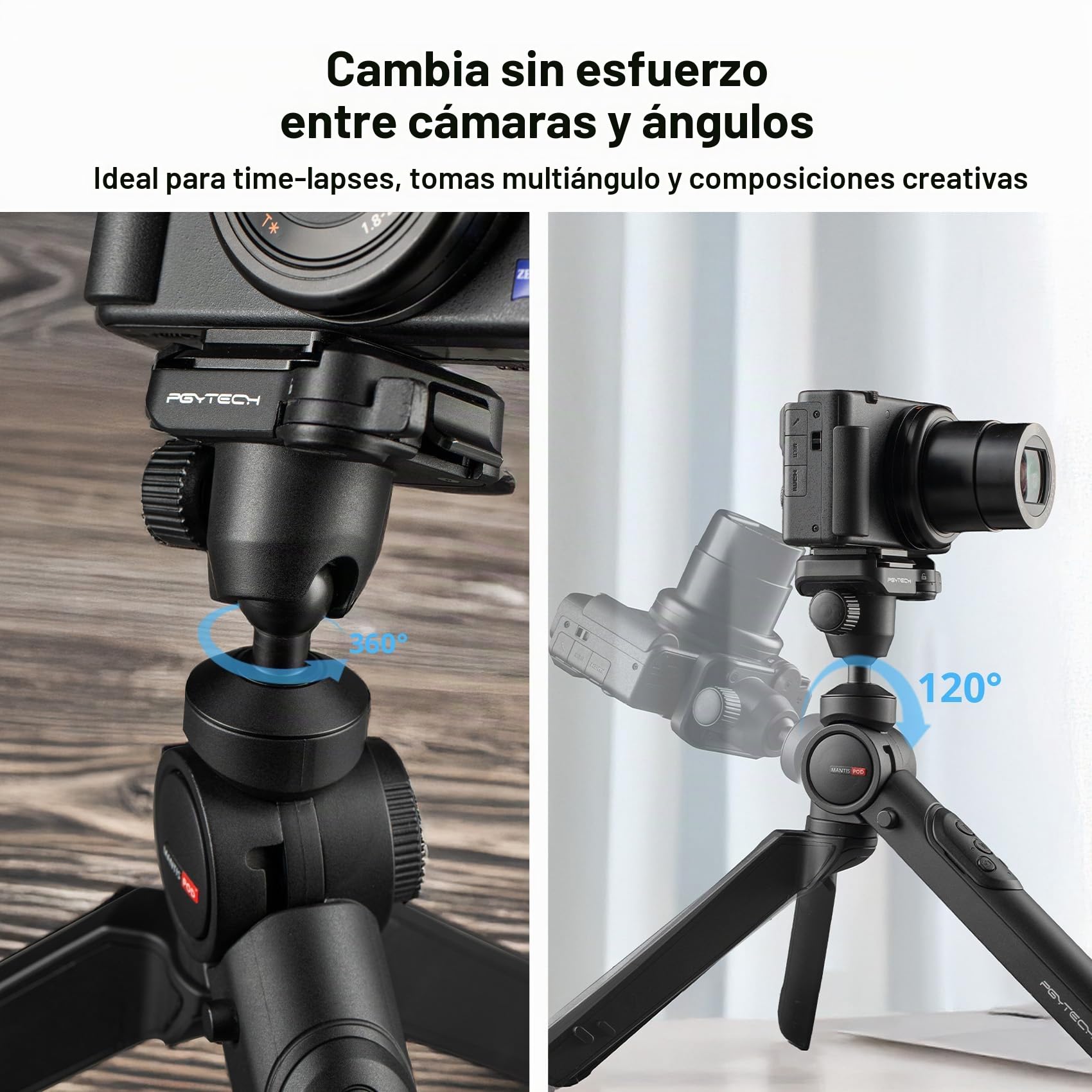 PGYTECH MANTISPOD 2.0 Mini Camera Trípode, Vlog Tripod Flexible, Ligero, Pequeño Video de Viaje trípode para cámara Digital, cámara de acción, teléfono Inteligente (Negro)