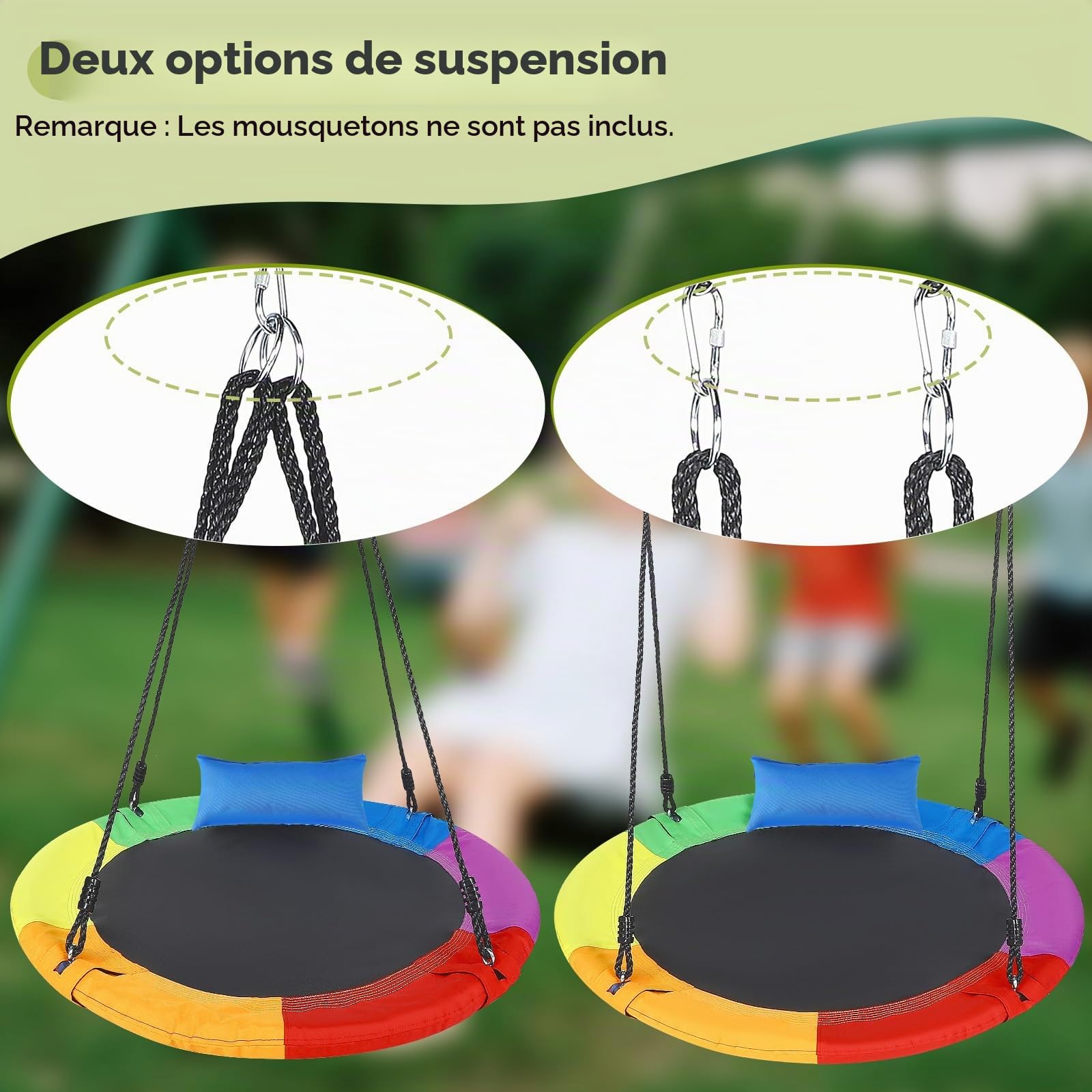 Balançoire Nid & Ronde 120 cm avec Coussin Amovible, Charge maximale 300kg
