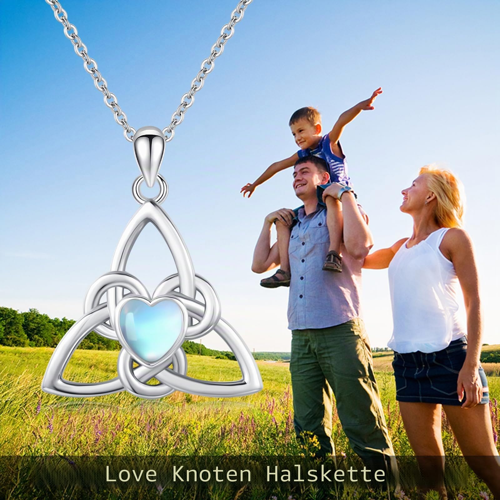 Midir&Etain Liebesknoten Kette 925 Sterling Sliver Irischer Keltischer Knoten Halskette mit Mondstein Anhänger Keltischer Schmuck Geschenke für Frauen Freundin Ehefrau