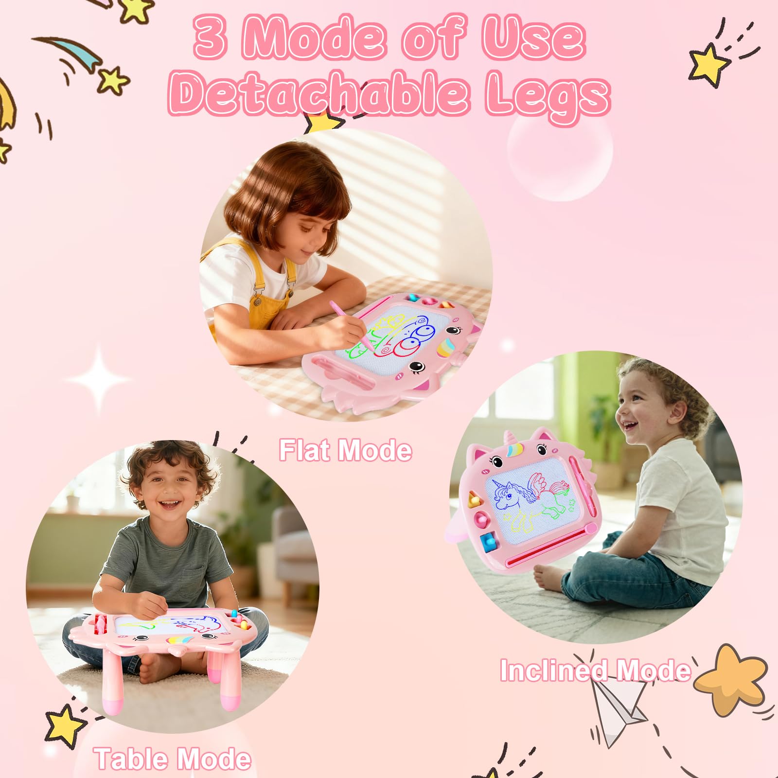 Lavagna Magnetica per Bambini, 4 Colori Tavoletta Grafica con 3 Francobolli e 1 Penna Portatile Cancellabile Lavagna Magica Scrittura Tablet 1-5 Anni Giocattoli Educativi Regalo per Ragazzi e Ragazze