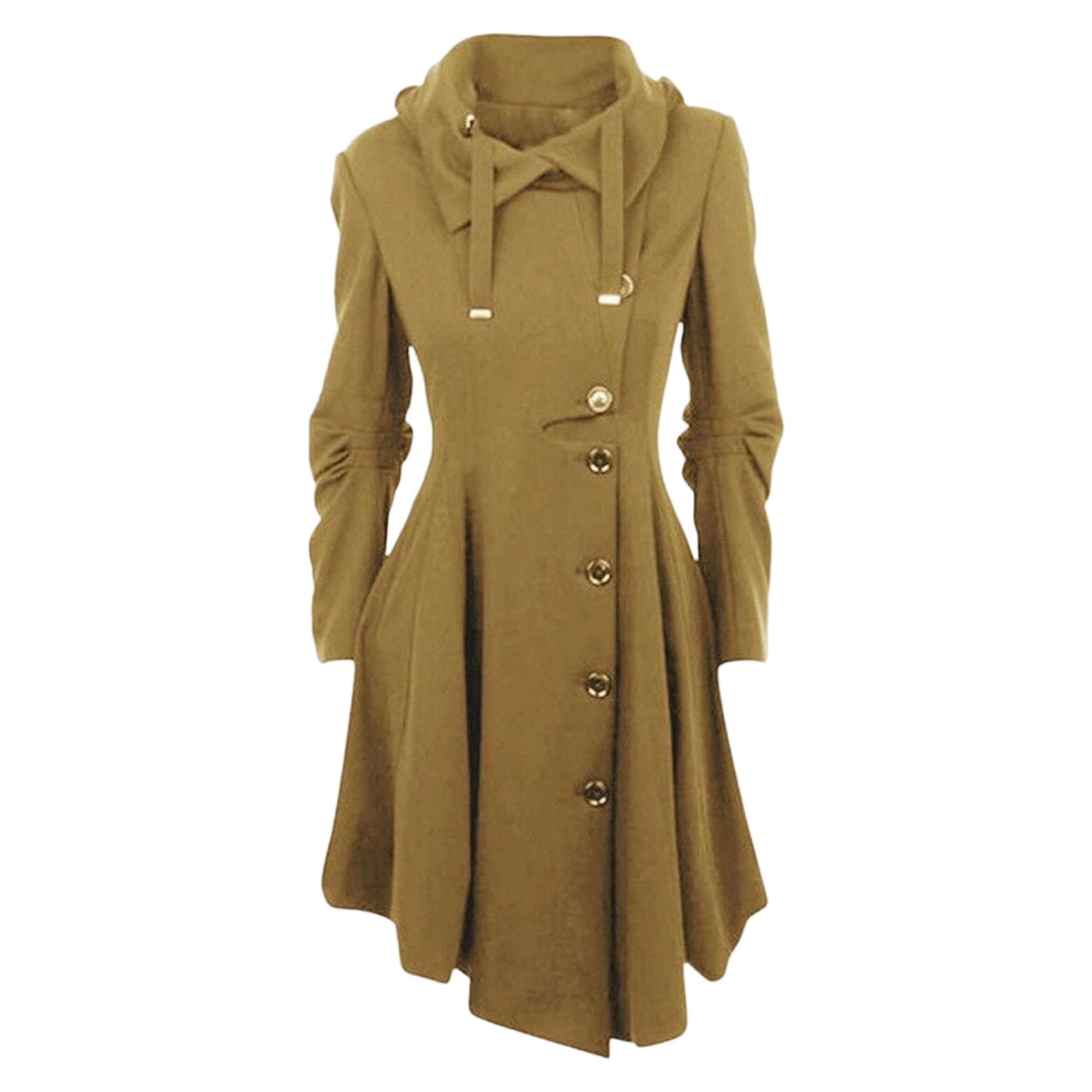 Trench lungo da donna, cappotto lungo da donna con cappuccio, doppiopetto, trench invernale in lana calda con cinture