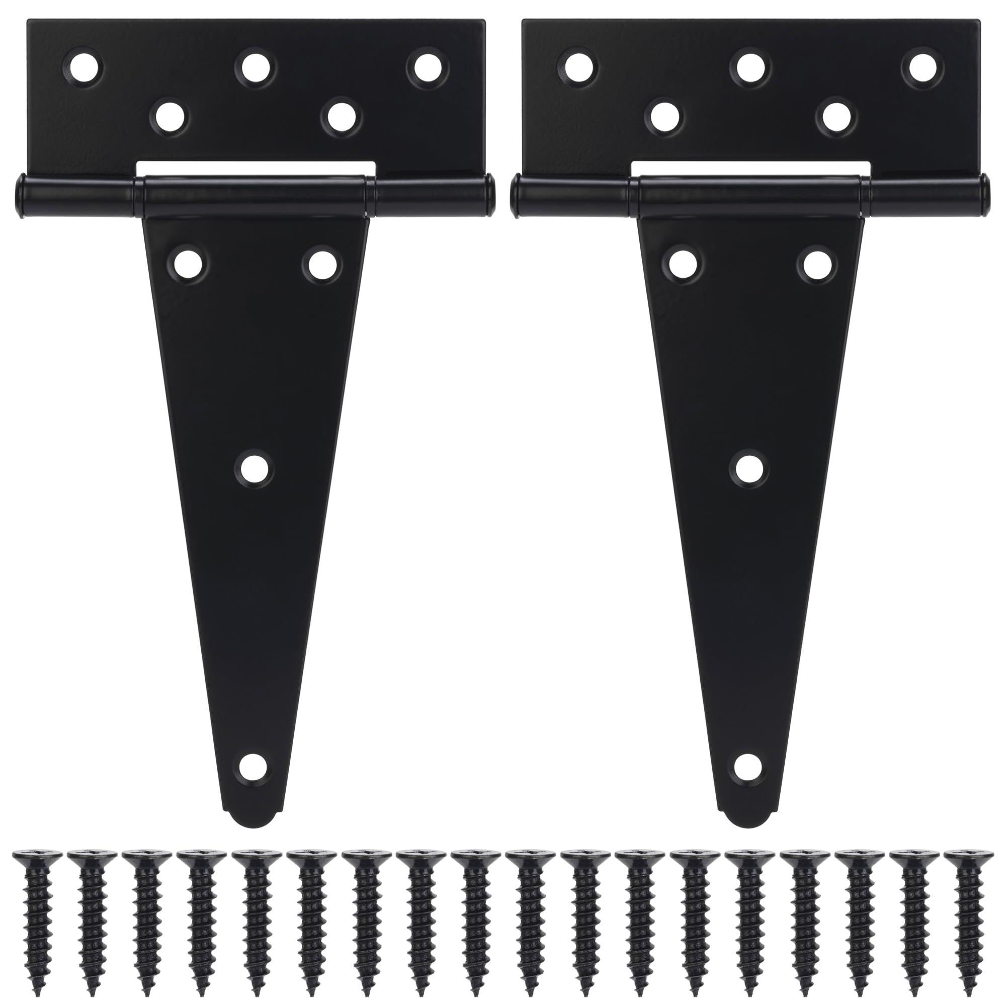 8 Inch T-Strap Gate Hinges, Heavy Duty Shed Door Hinges, Black Tee Hinges for Wooden Fences, Yard Gates, Rustproof Wrought Iron Hardware, 2 Pack