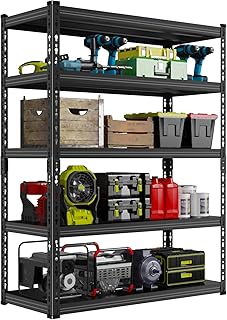 5 Tier Black Storage Shelves Metal Garage Shelving Unit for System Racks Storage Basement Storage Shelf Garage Storage Rac...