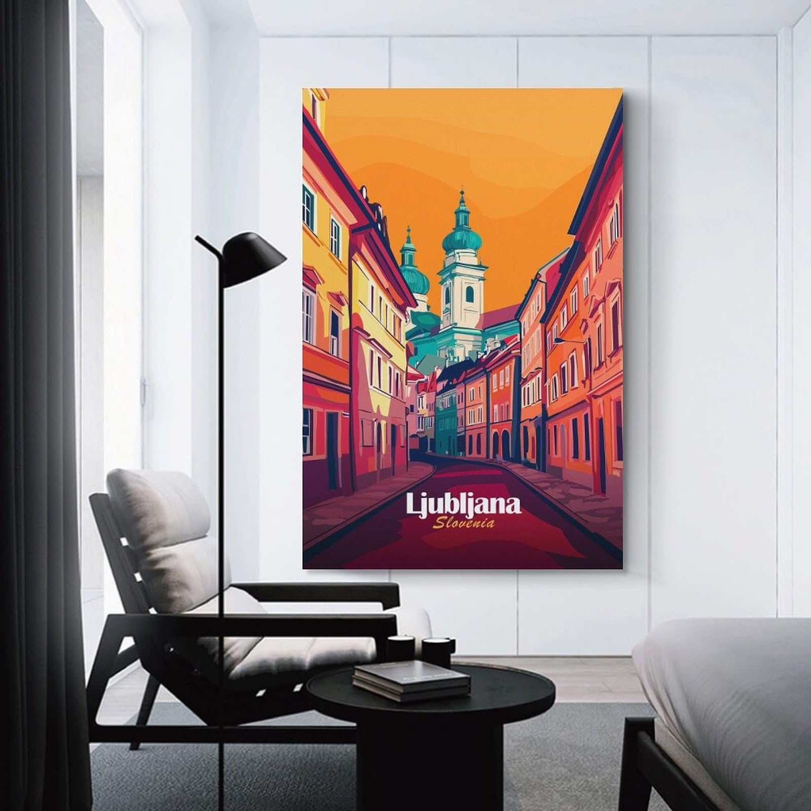 Junmoney Ljubljana Cityscape Room Decor Wall Art 16x24inch(40x60cm), for Bedroom, Guest Room Or Reading Nook, An Easy Wall Refresh for Bedrooms