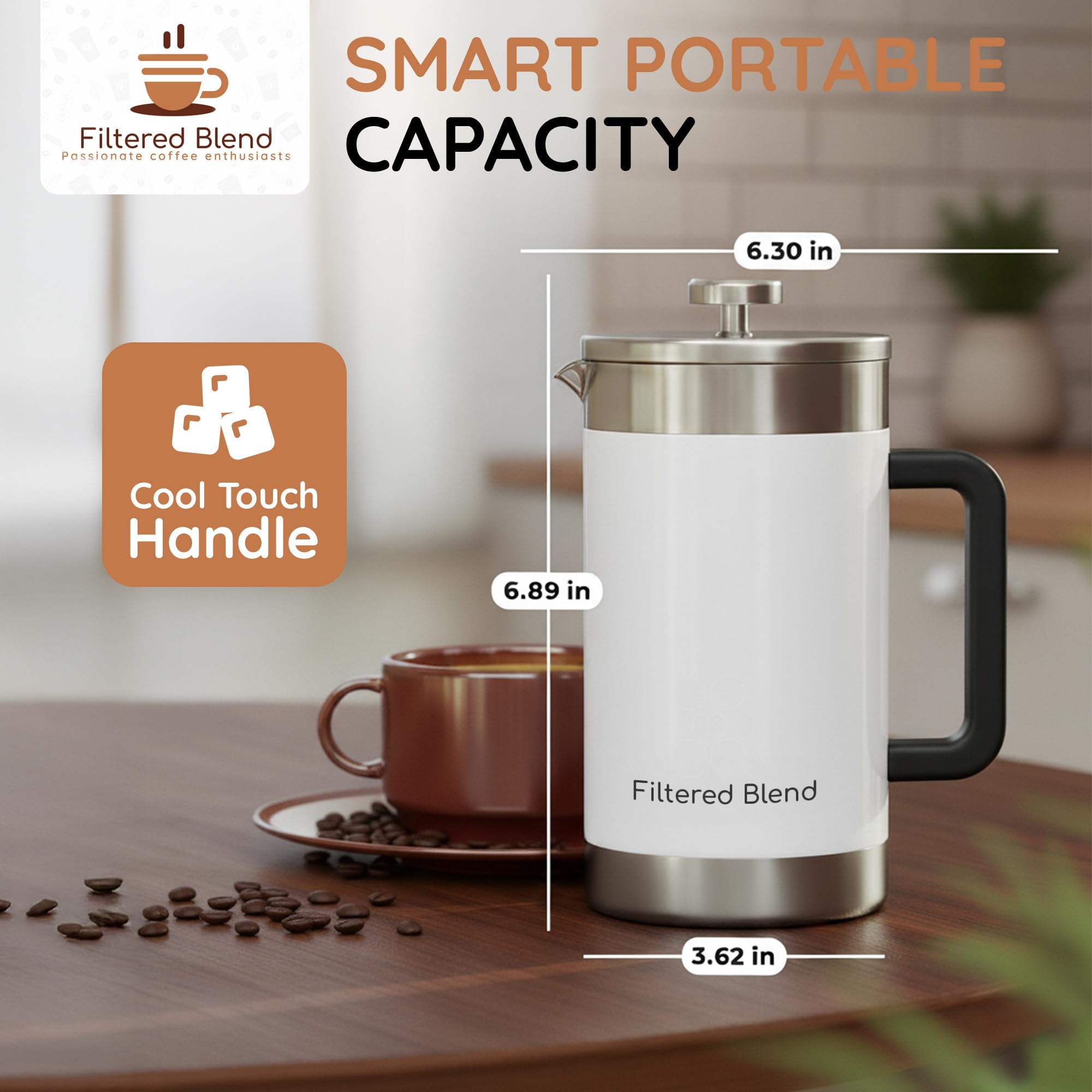 Filtered Blend 1.6L French Press Coffee Maker (White) thumbnail 6