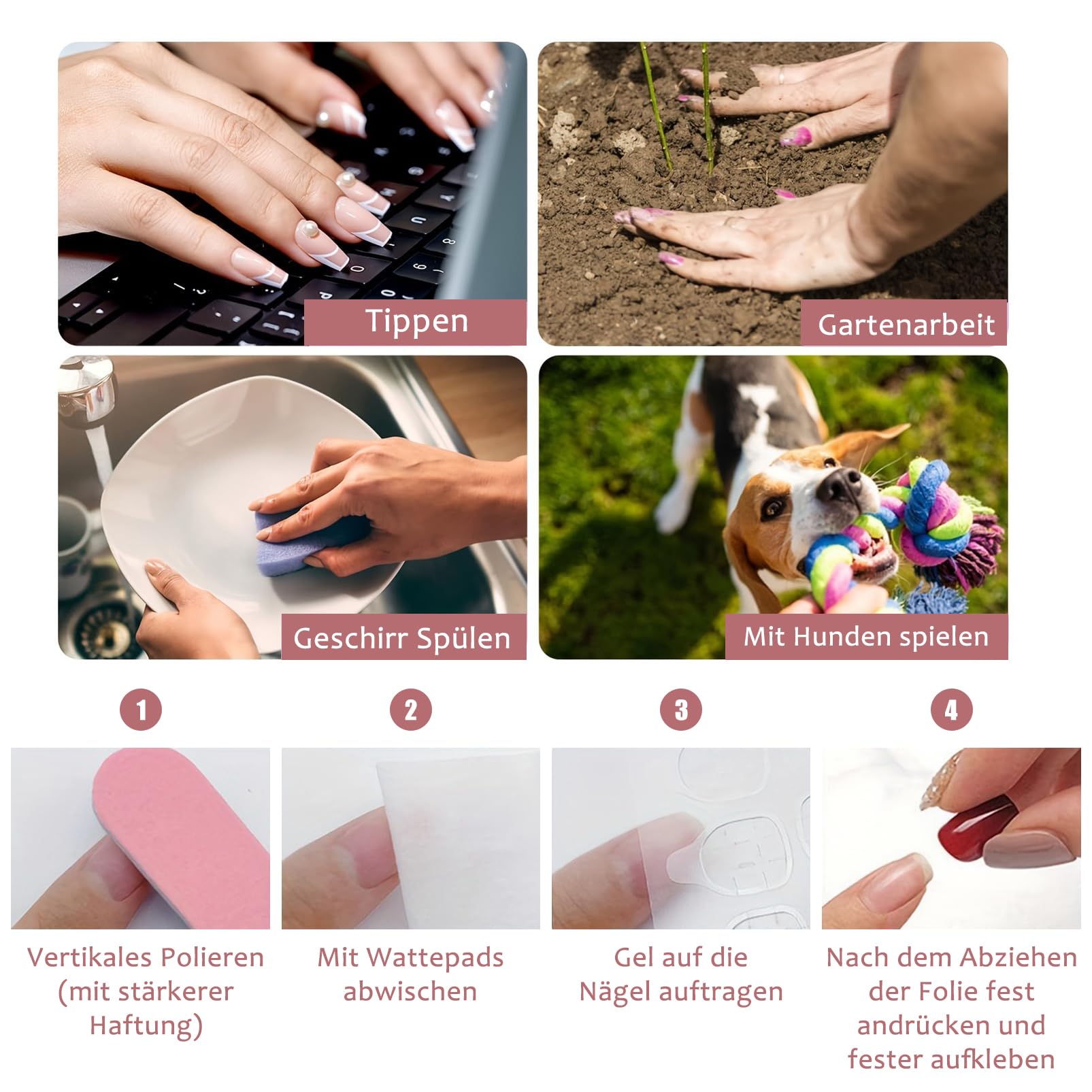 French Press On Nails, nagie różowe paznokcie do naklejenia, krótkie kwadratowe, 24 sztuki błyszczące sztuczne paznokcie, błyszczące sztuczne paznokcie z klejem do paznokci, Supremely Fit paznokcie