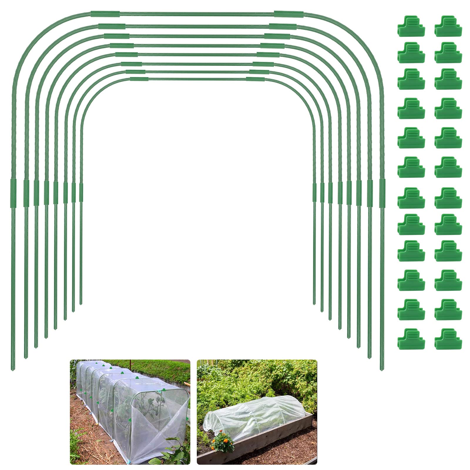 highydroLED Greenhouse Hoops for DIY Grow Tunnel,8 Sets of 41.3'' x 31.5'' Detachable Rust-Free Grow Tunnel for Garden Fabric,Garden Hoops Garden Stakes, DIY Plant Support Garden Stakes