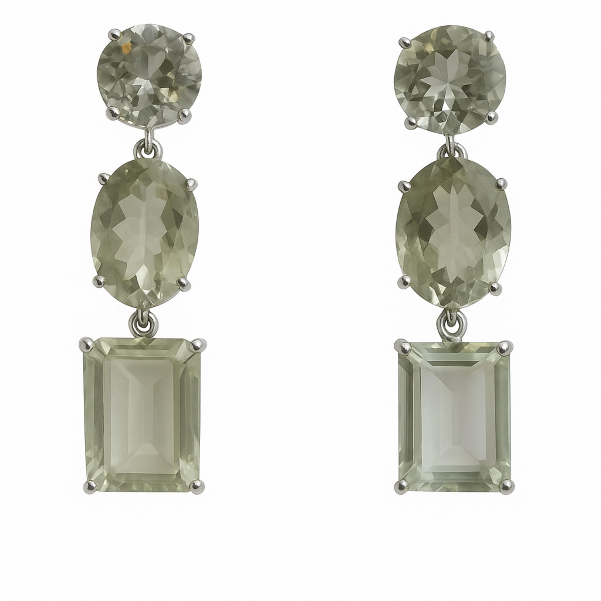 Aretes largos de plata esterlina con amatista verde