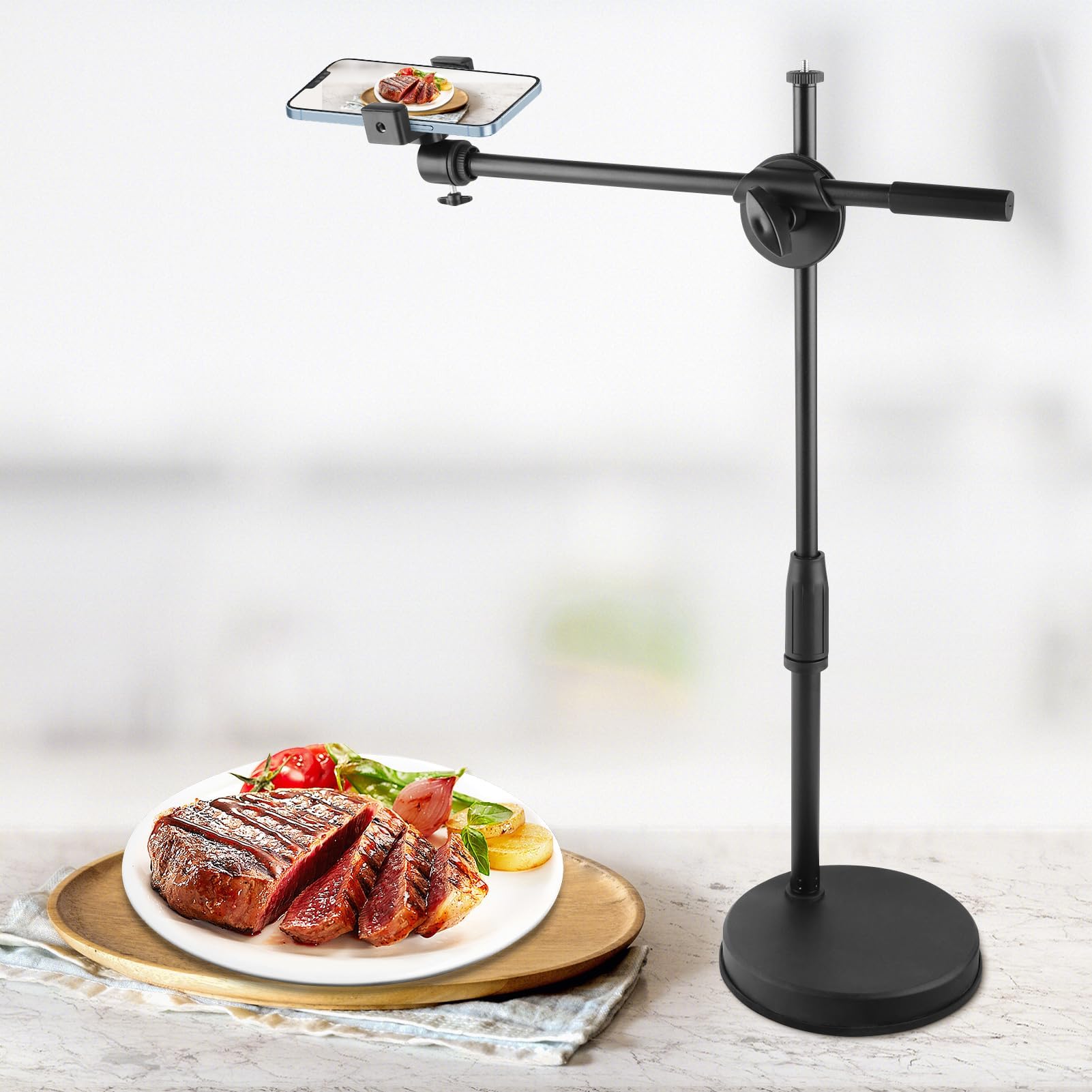 Supporto da Tavolo per Telefono in Streaming Live, Supporto per Telefono per Fotografia Desktop Regolabile in Altezza e Angolazione con Base Rotonda Robusta per Luce di Riempimento per Riprese Video F
