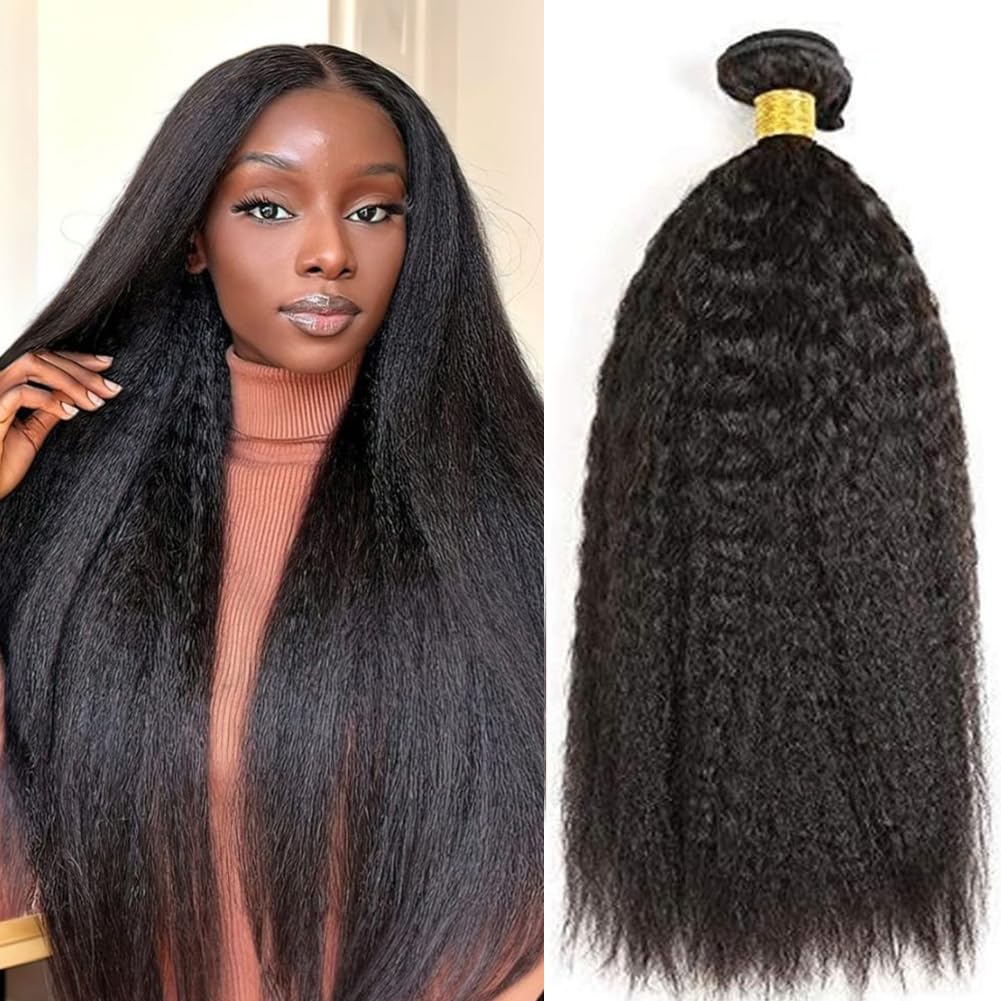 UNILO Cheveux Naturel Bresilienne 12A Grade Tissage Kinky Straight Bresilien Kinky Straight Hair Double Trame Tissage Bresilien Boucle 16 Pouce