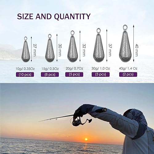 Miniatura 6 de Pesas de pesca plomadas para línea, plomos de fundición de lubina, Plomos de agua salada para Pescar, Surtido de pesos deslizantes para pesca de
