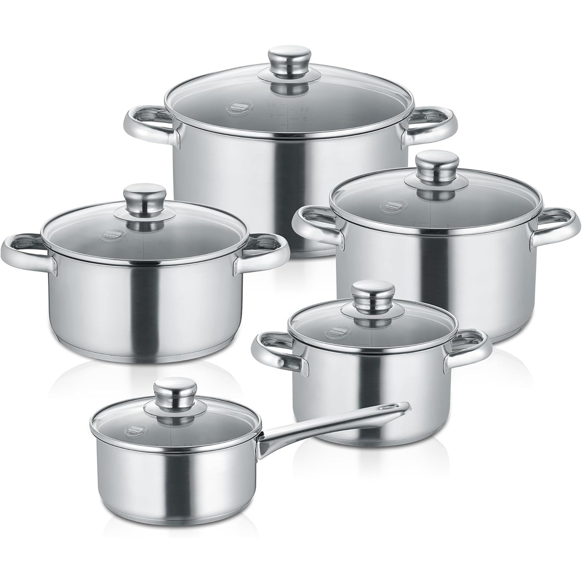 Berndes 5-teiliges Topfset New Roma, Kochtopf Set aus Edelstahl, induktionsgeeignet, Töpfe mit Deckel, new Roma Bratentopf 20