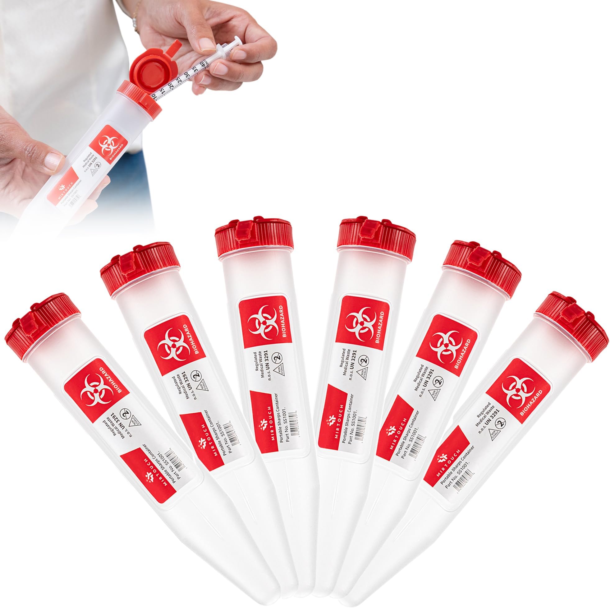 Sharps-Shuttle - Single Use Travel Sharps Container for Needles Syringes - Portable Small Sharp Containers with Locking Lid, Puncture Resistant Transportable Needle Disposal Containers 6 Pack