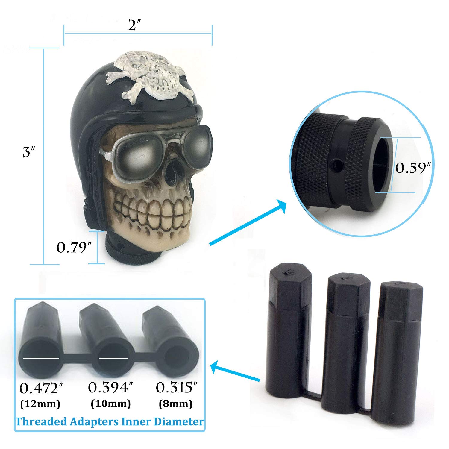 Thruifo Skull Handle Shifter Knob, Pilot Skeleton Style MT Car Gear