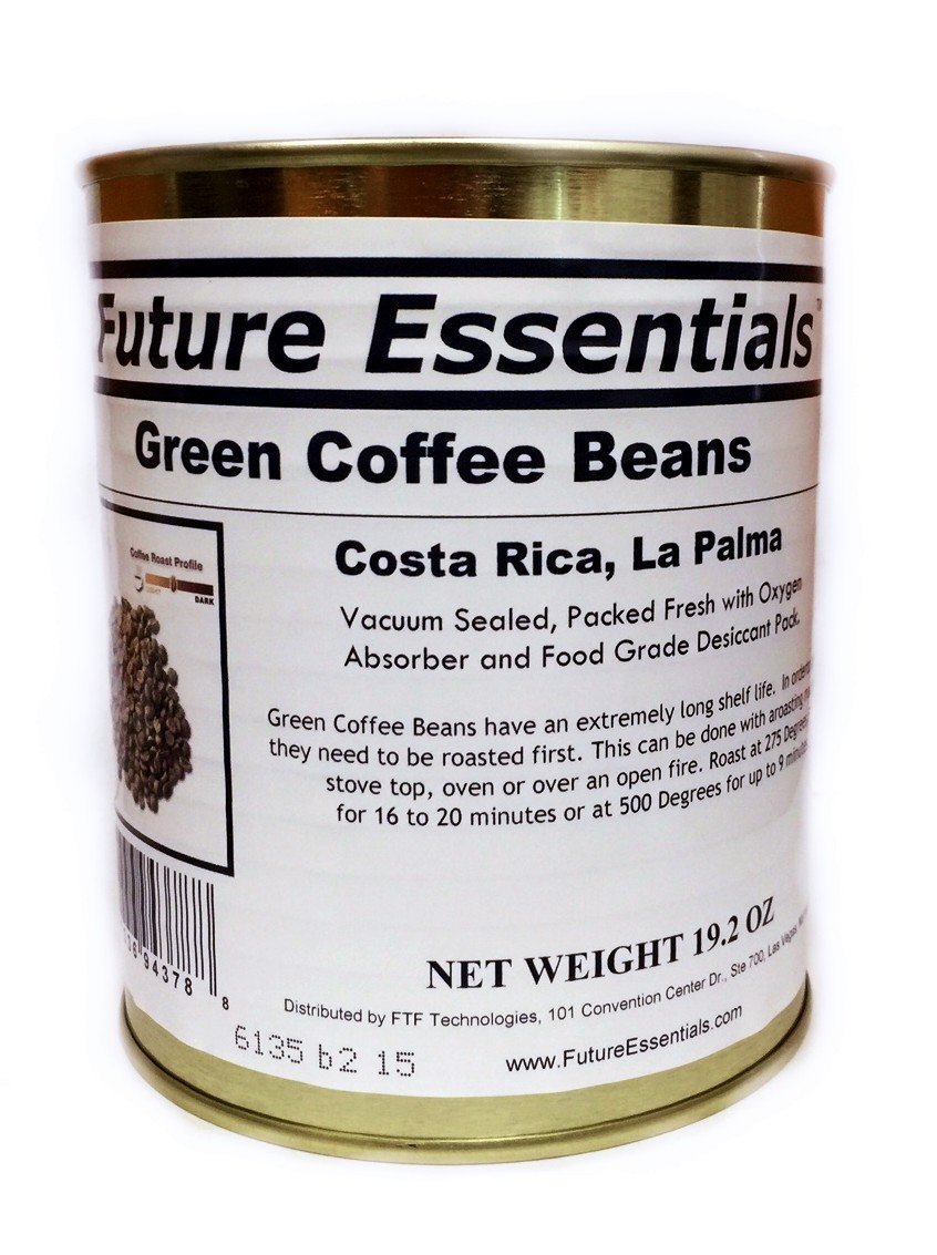 Future Essentials Canned Costa Rican La Palma Green Coffee Beans – Unroasted Coffee Beans for DIY/Home Roasting & Flavor Control – Long Term Shelf Stable Supply, #2.5 Size, 19.2 oz Each Pack of 2