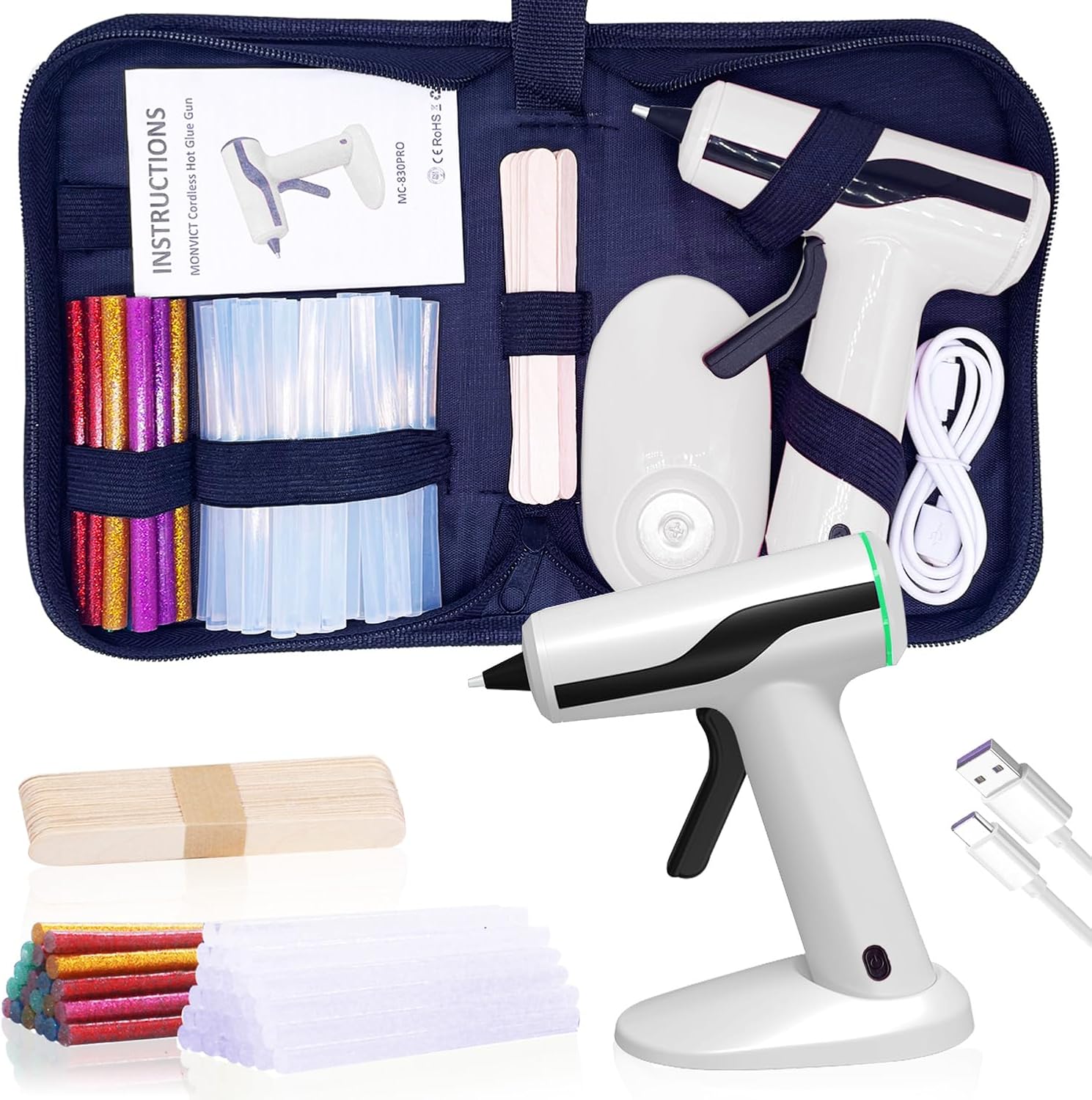 MONVICT Cordless Hot Glue Gun Kit,Smart PowerOff Mini Glue Gun with 40