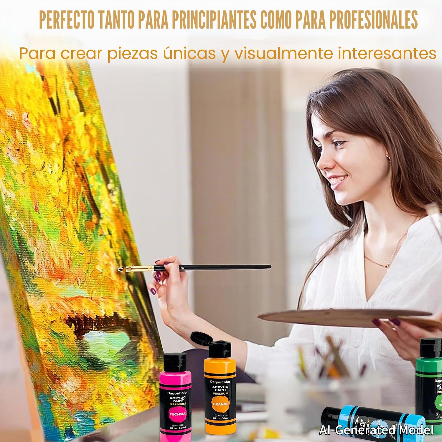 61 PCS Pintura Acrílica - 48 Colores Acrílico (60ml) con 12 Pinceles y 1 Paleta, Regalos de Arte para tela Lienzo, Piedra, Acrilicos para Pintar para Artistas Principiantes