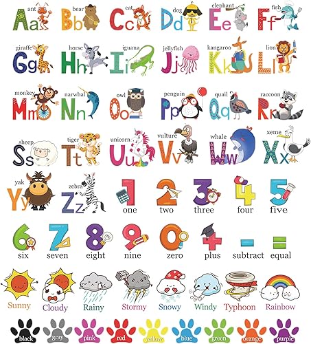 Calcomanías de pared del alfabeto, calcomanías de números de animales, decoración de habitación de niños, sala de juegos, aula, dormitorio,