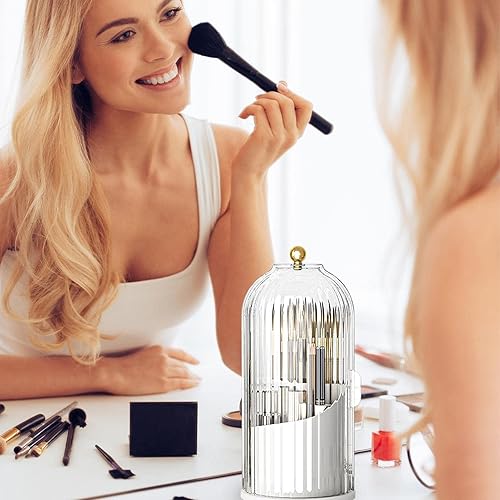 Miniatura 5 de DASHENRAN Soulona - Organizador de maquillaje, elegante organizador de maquillaje giratorio de 360, organizador de brochas de maquillaje con tapa,