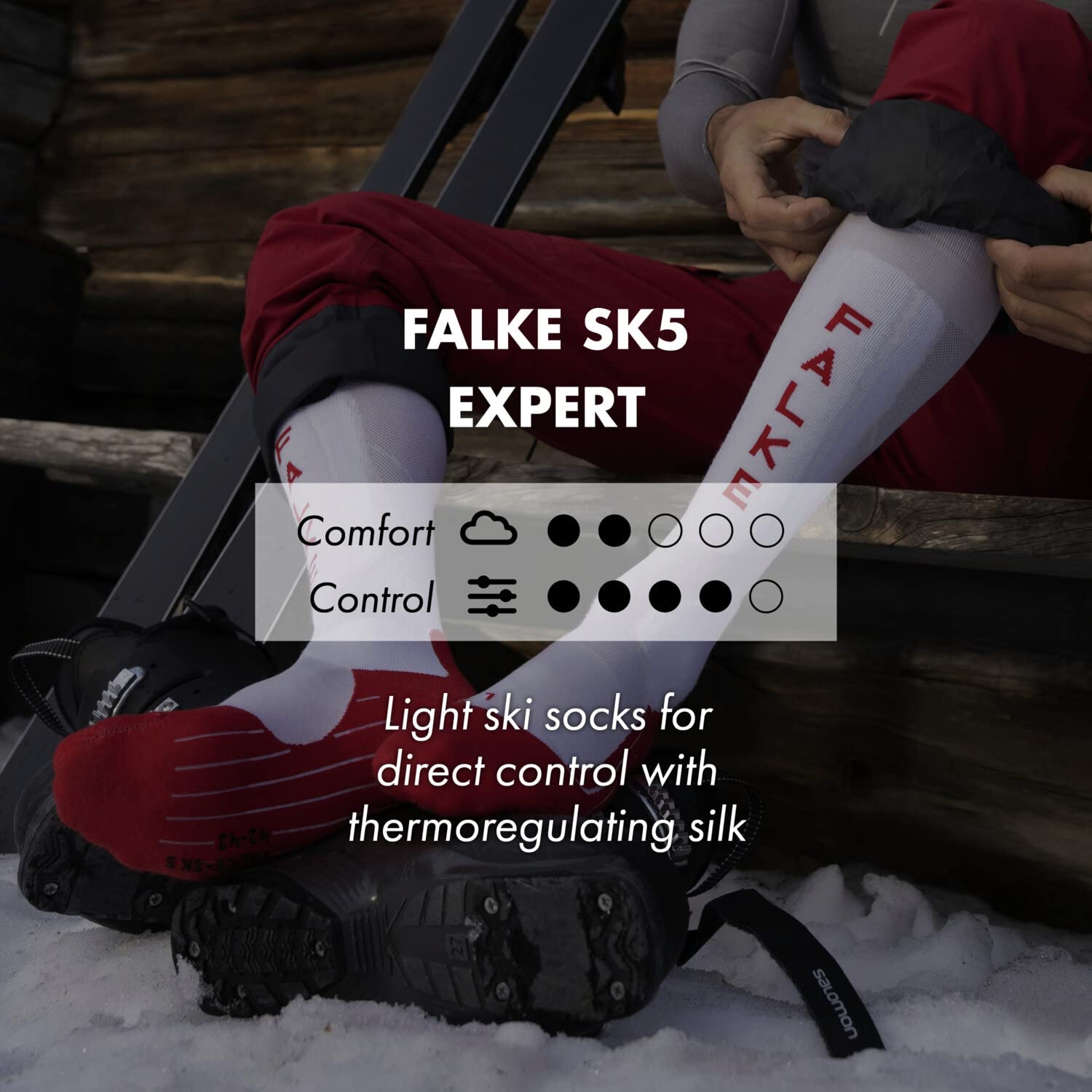FALKE homme SK5 chaussettes de ski rembourrage ultraléger fines idéales pour la compétition respirantes séchage rapide régulation climatique anti-odeur laine fil fonctionnel 1 paire