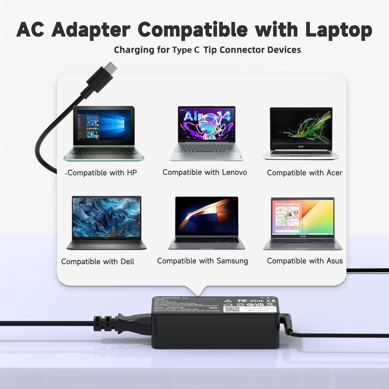 Amazon.com: 45W Universal USB-C Laptop Charger Compatible with HP