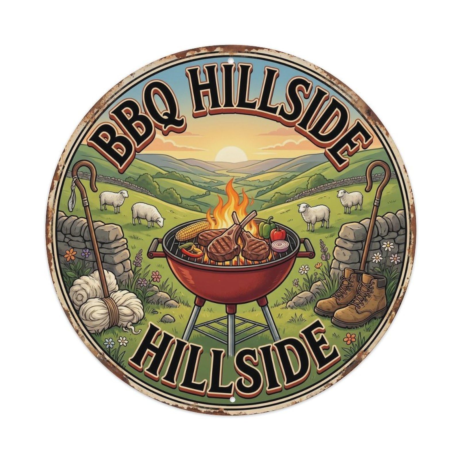 Tgrcjimh Style. Vintage Bbq Hillside Outdoor Bar Metal Tin Sign