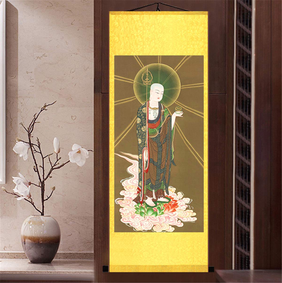 Zzooi Ksitigarbha jedwabny wiszący obraz sztuka ścienna wiszący zwój, Ksitigarbha Bodhisattva