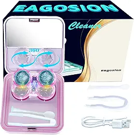 Aparelho De Limpeza De Lentes De Contato Ev Plus, Portátil, Com Tecnologia Física, Limpeza Profunda Com Luz Led, Pinça, Estojo De Imersão, Compartimento Magnético Para Limpeza, Carregador