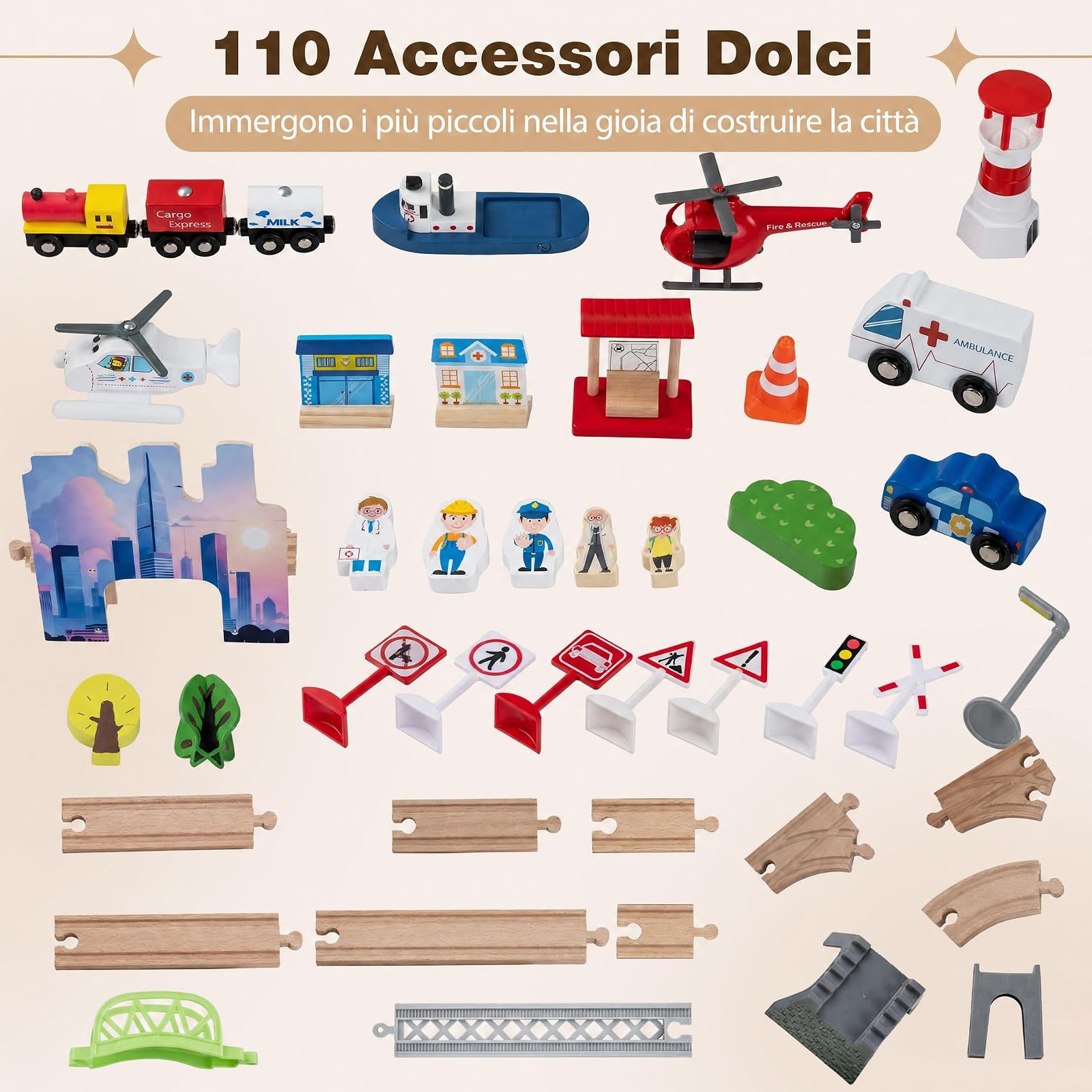 COSTWAY Tavolo Attività per Bambini 3+ Anni, con 110 pz Giocattoli Trenino | Tavolino Creativo con Cassetto e Piano Reversibile e Rimovibile, con Binari, Sistema di Traffico e Mappa, per Gioco e Studio