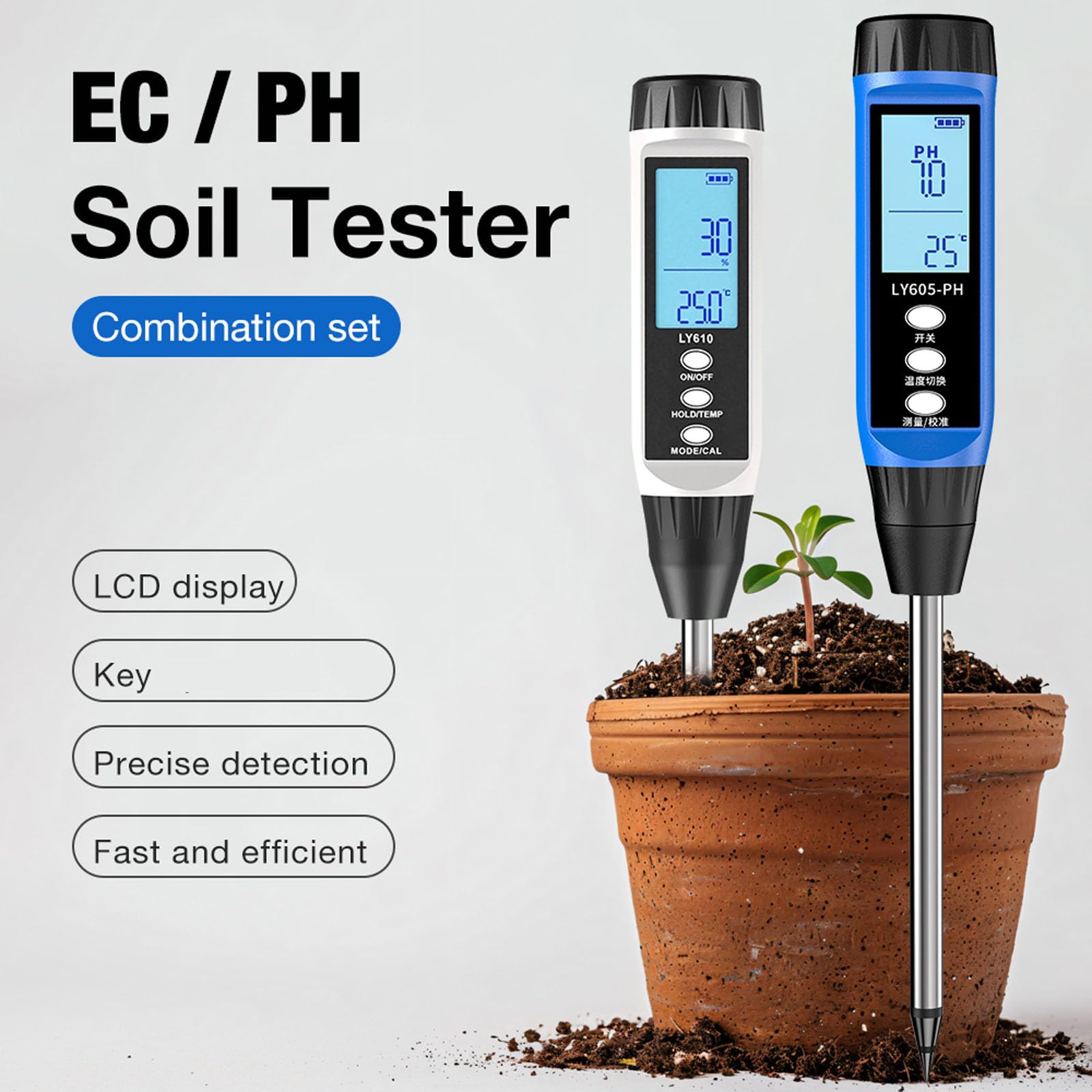 Instrumento de prueba de suelo multifunción medidor de acidez digital para medición de datos estables Probador de acidez del suelo digital para jardinería
