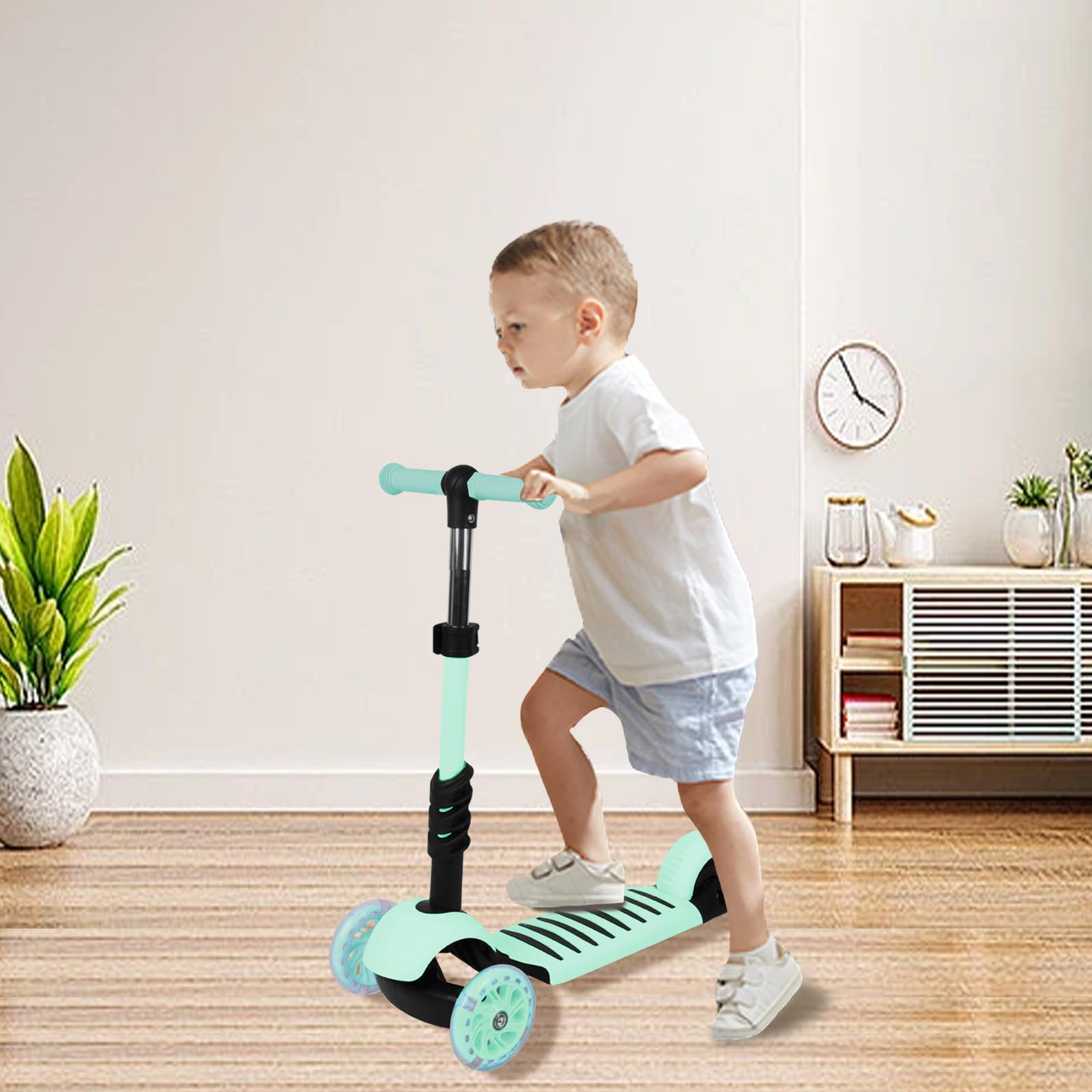 Patinete Scooter para niños con asiento extraíble, altura ajustable 2-8 años, rueda flash de PU, + caña telescópica