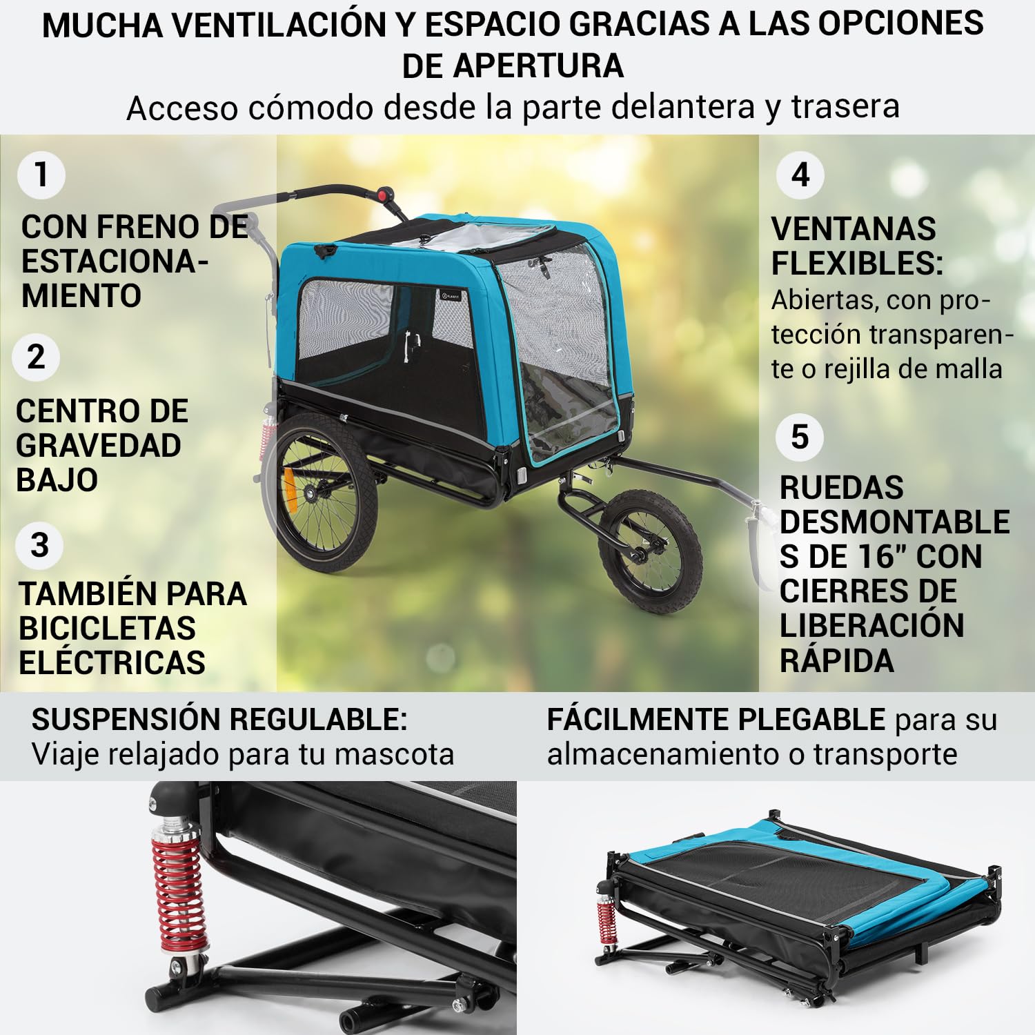 Klarfit Husky Vario Carro Perro Bicicleta 2 en 1, Carrito Perros Remolque Bicicleta, Lona Oxford 600D, Reflectores, Bandera de Advertencia y Arnés de Seguridad, Perros Medianos