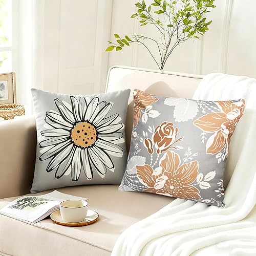 Miniatura 4 de Juego de 4 fundas de almohada decorativas de color café de 20 x 20 pulgadas, fundas de almohada cuadradas de lino, fundas de almohada bohemias