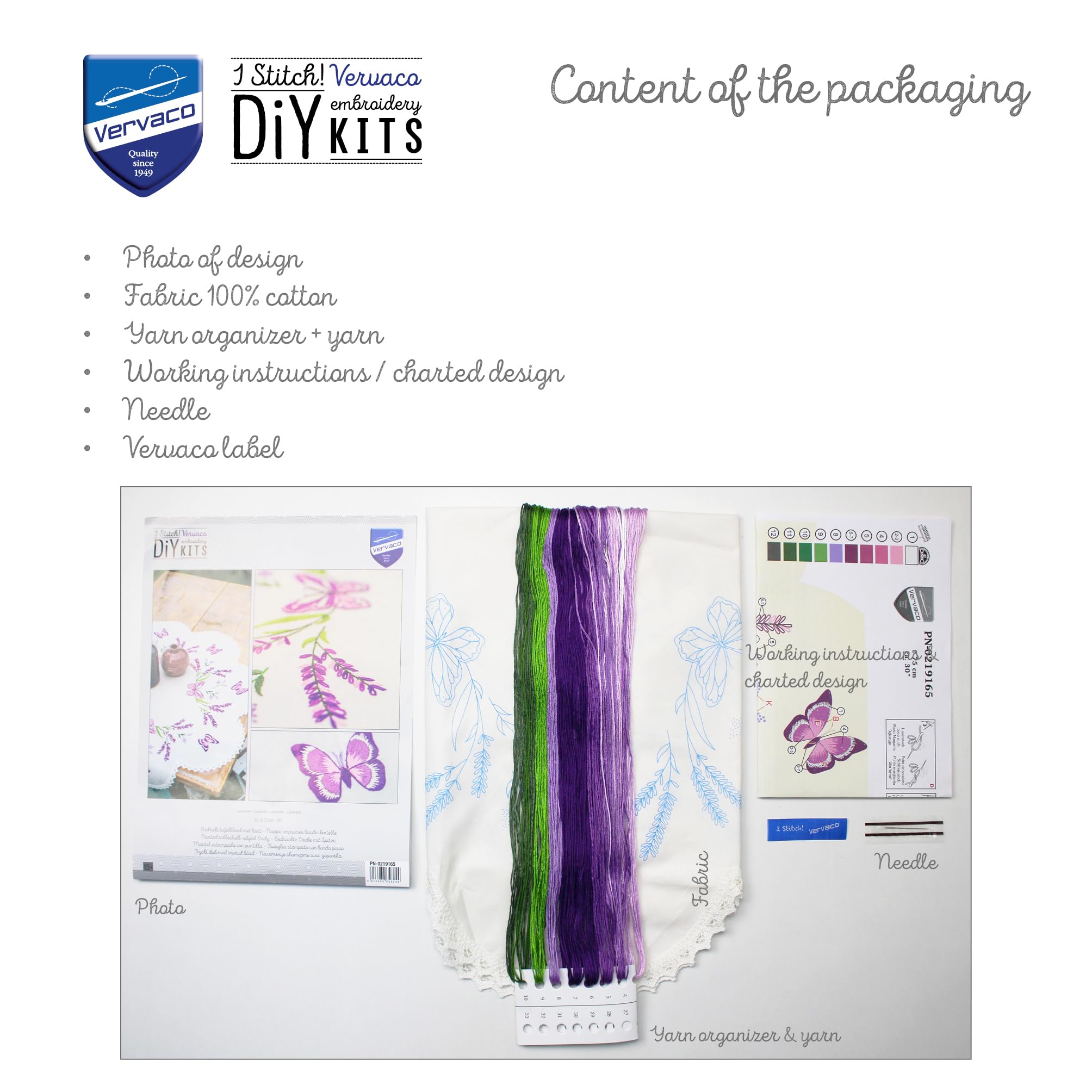 VERVACO Kit Bordado Mantel Set Completo Bordado Tela Impresa LAVANDA Decoracion Para Manualidades Principiantes Completo DIY Adultos Set Creativo Regalo ca. 75 x 75 cm Embroidery
