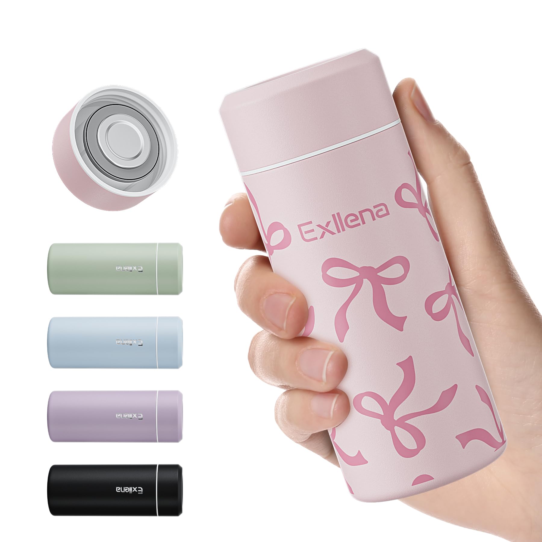 Exllena 【Upgraded】 Small Water Bottle for Handbag – 250ml Mini Flask for Hot & Cold Drinks, Perfect Small Insulated Water Bottle for Travel, Milk, Coffee...(Pink Bow) — image 1
