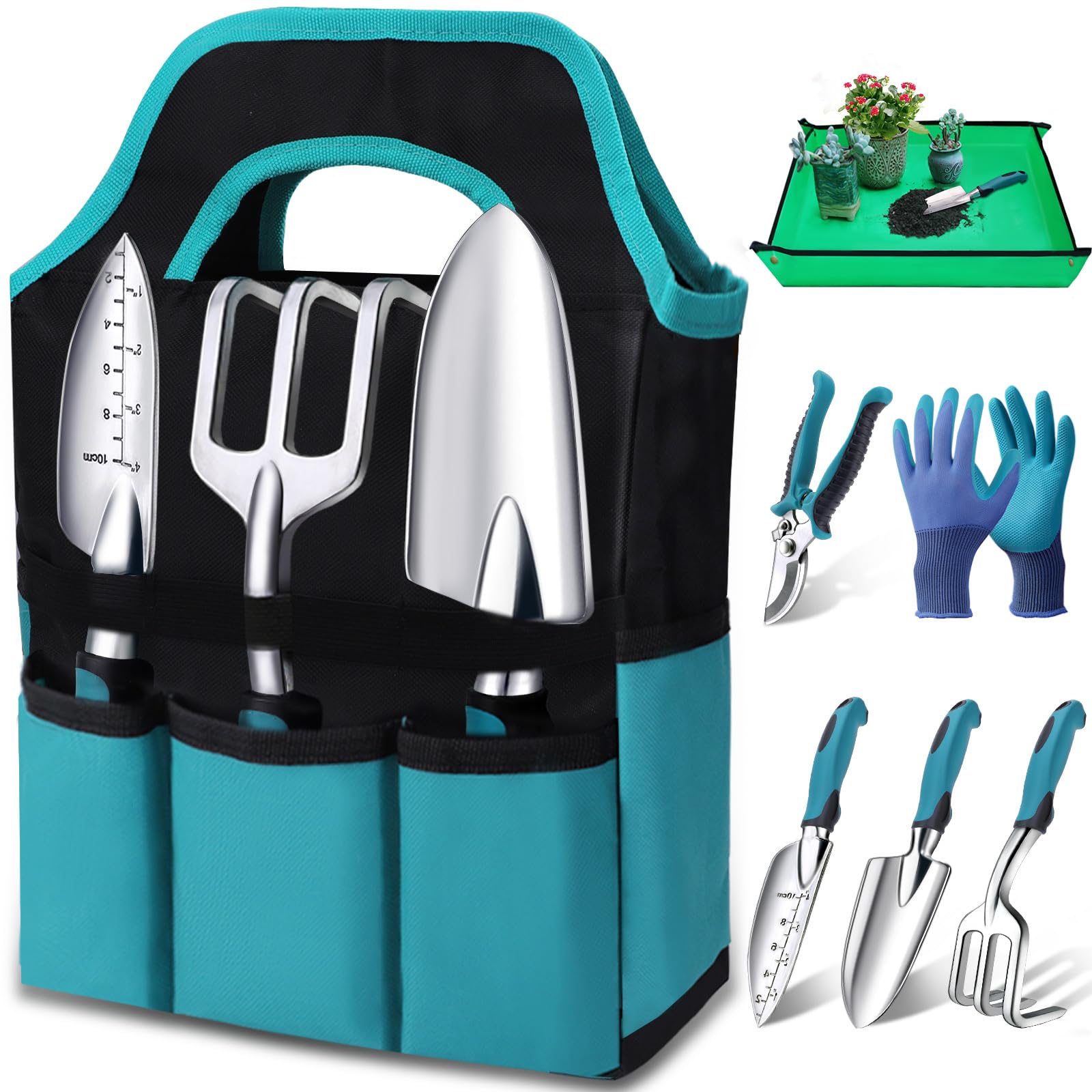Kynup 7-Piece Gardening Set, Heavy Duty Garden Tools Set with Ergonomic Non-Slip Handles, Rust-Proof Garden Hand tools, Gardening Gifts for Women, Men, Gardener