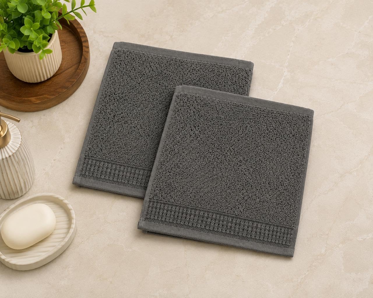 Pack of 2 Premium Waffle Cotton Face Napkins Charcoal Grey | 12x12 Absorbent Facial Towels | Hotel Style Washcloth Set-picture-38