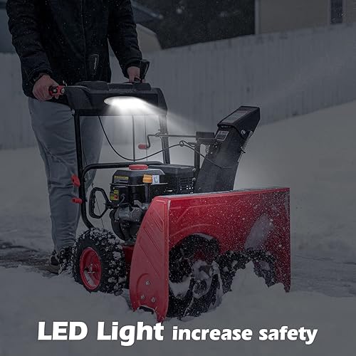 Miniatura 5 de PowerSmart Soplador de nieve a gas de 24 pulgadas, motor de 2 etapas de 212 cc con arranque eléctrico, faro LED, soplador de nieve autopropulsado