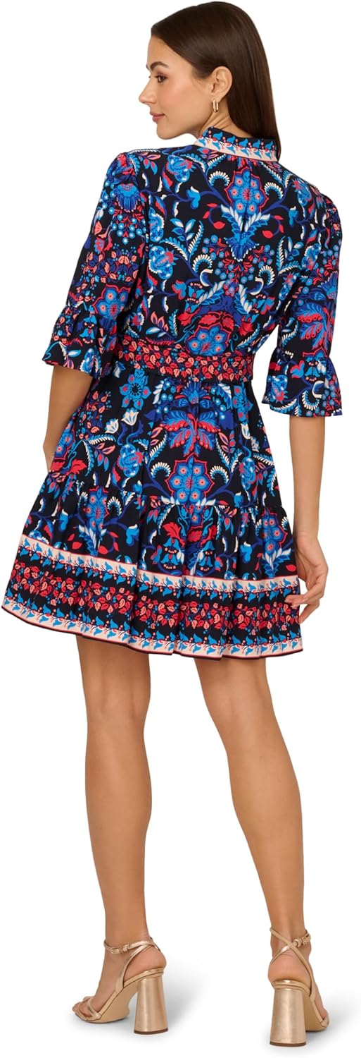 Adrianna Papell Womens Printed Short Flounce Dress