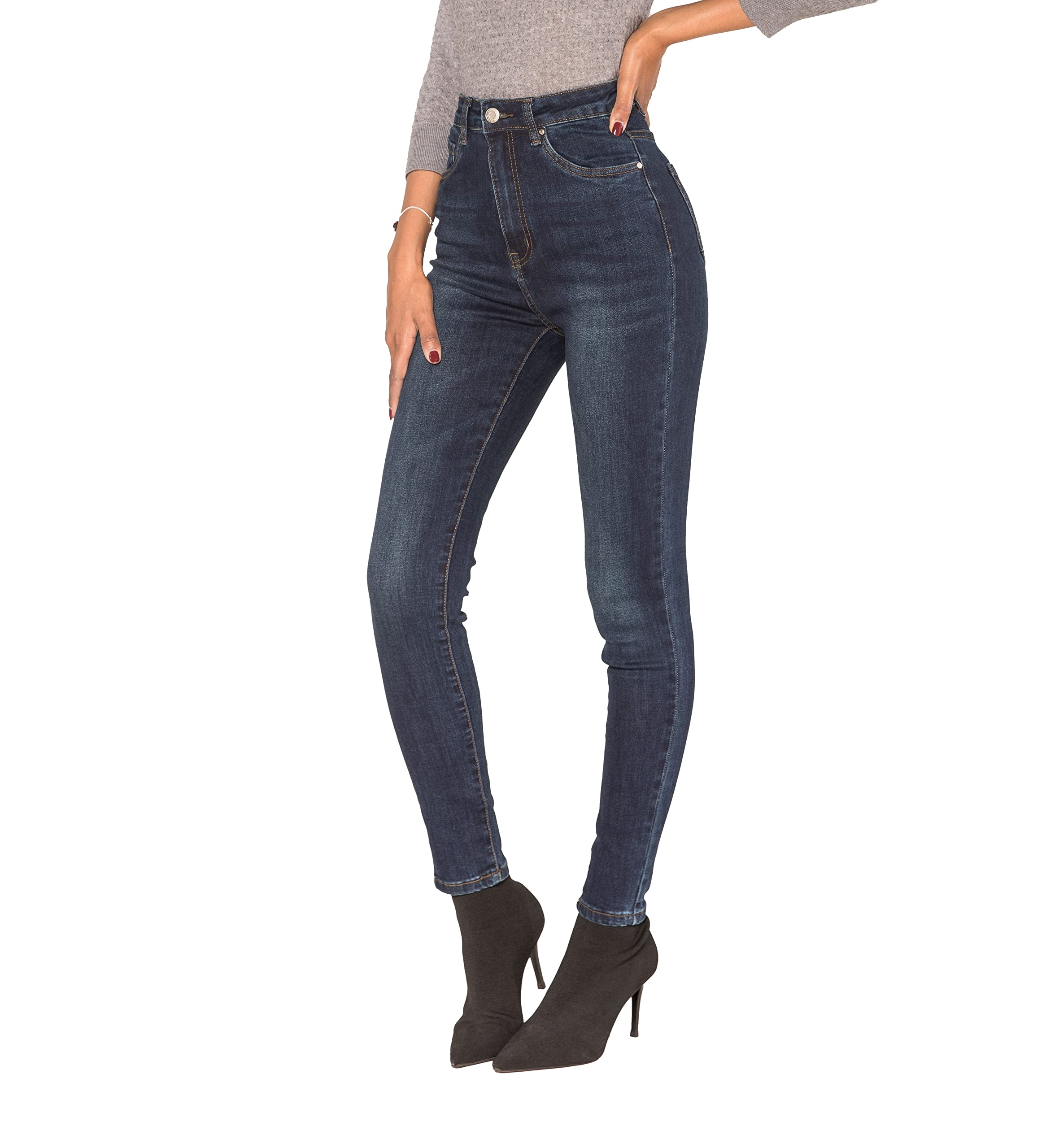 Nina Carter P190 Damen Skinny Fit Jeanshosen Extra HIGH Waist Jeans Used-Look