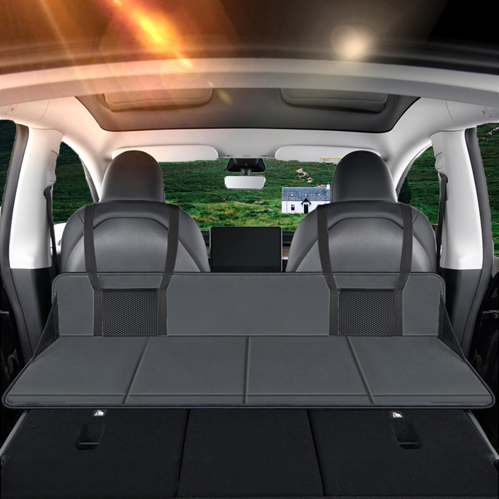 Photo 1 of Colefunmit Car Rear Seat Mattress Extension Plate, Portable Mattress for Sleeping, Foldable Back Seat Extender, Increase Travel Trunk Space and Car Bed Camping Space for Car, SUV, Model Y/3 (Black)