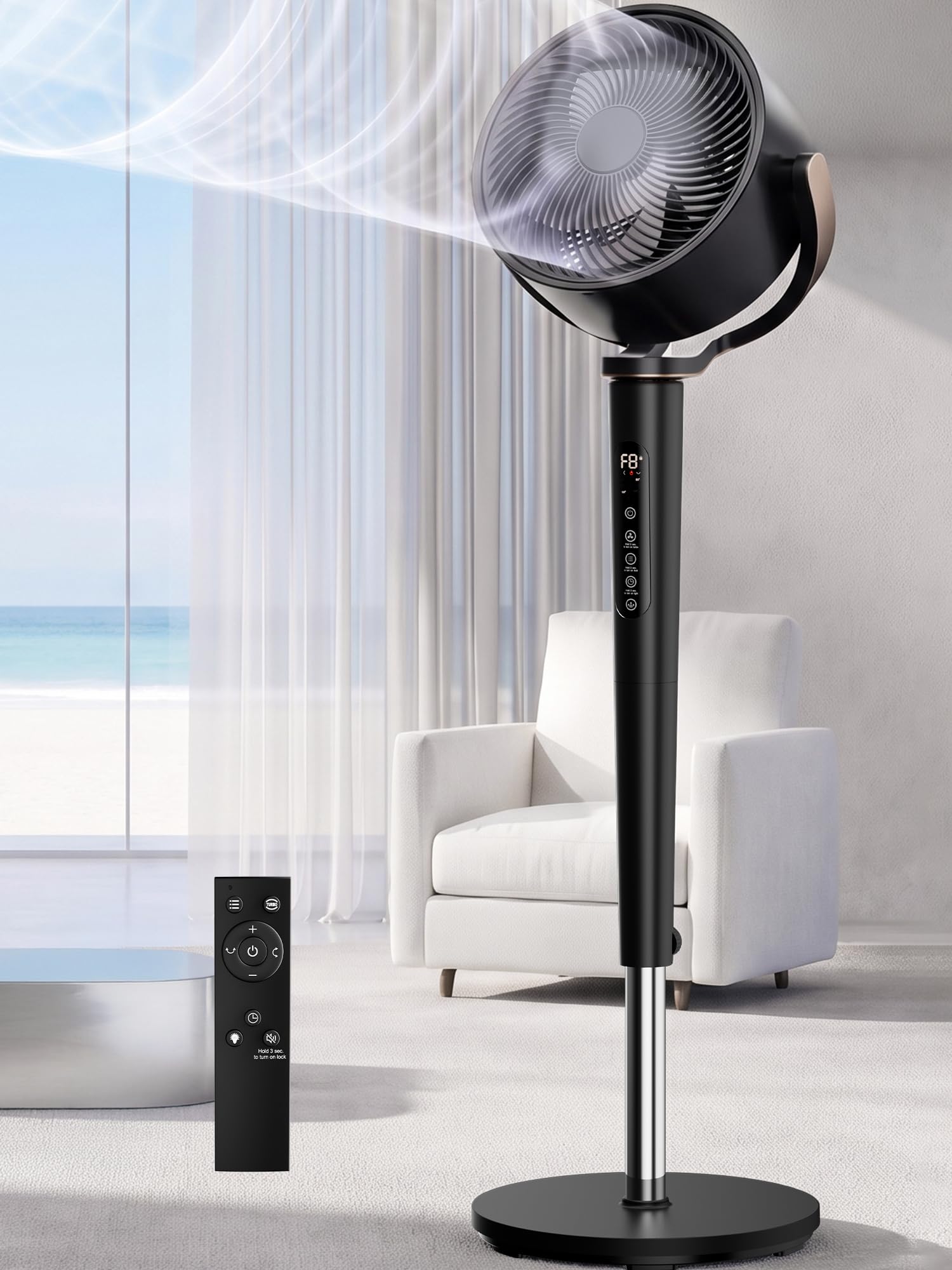 Uthfy 46Inch Smart Pedestal Fan for Bedroom, Oscillating Standing Tall Fans