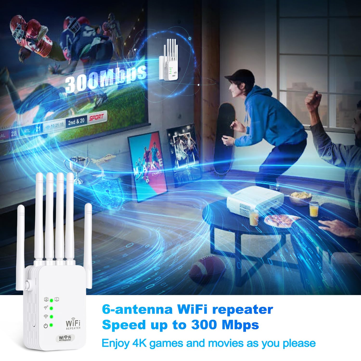 New WiFi Extender Signal Booster for Home, Supports 50+ Devices, WiFi Repeater10000 Sq.ft Coverage, Repeater/AP Mode, 6 Antennas, Ethernet Port, WPA2 — view 5