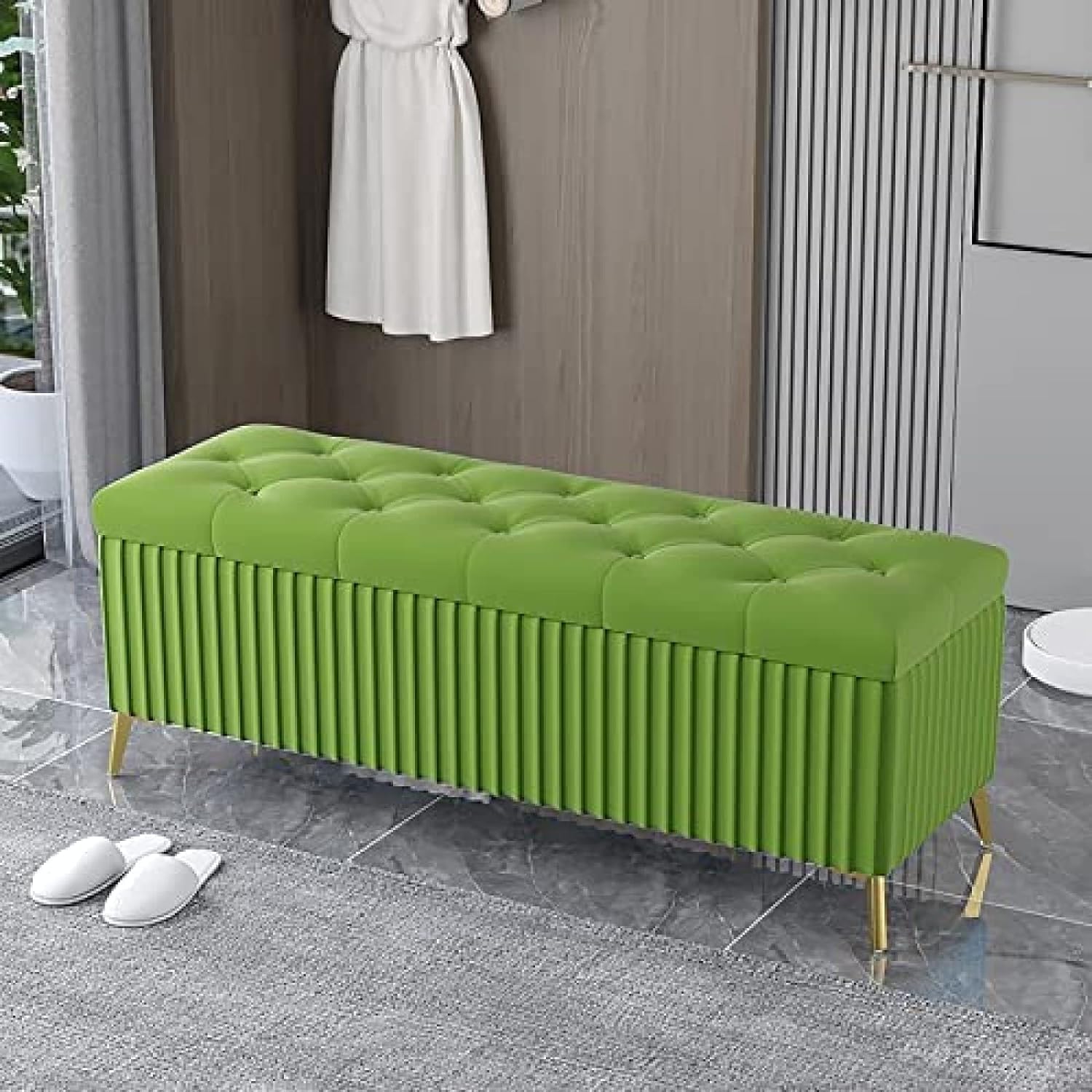 Banc de rangement en velours pour sublimer votre chambre ou optimiser l'espace du salon