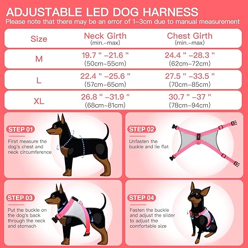 Miniatura 5 de Arnés para perro con luz, arnés LED reflectante que brilla en la oscuridad para caminar por la noche, chaleco de seguridad para perros medianos,