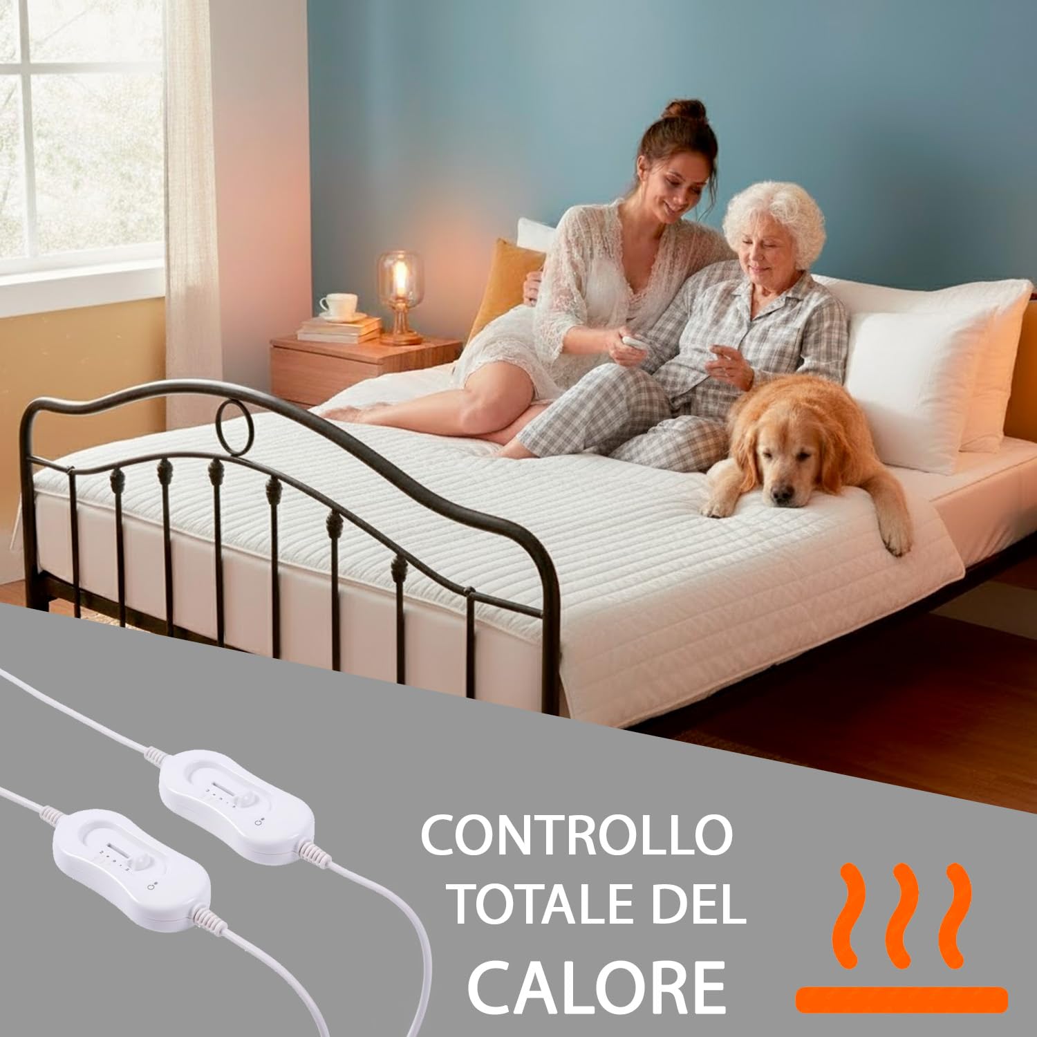 Scaldaletto Elettrico Matrimoniale 160 x 140 Cm in Poliestere 100% Coperta Elettrica Riscaldante Con 2 Telecomandi Indipendenti 3 Livelli Di Temperatura Timer Sistema Anti Surriscaldamento Bianco
