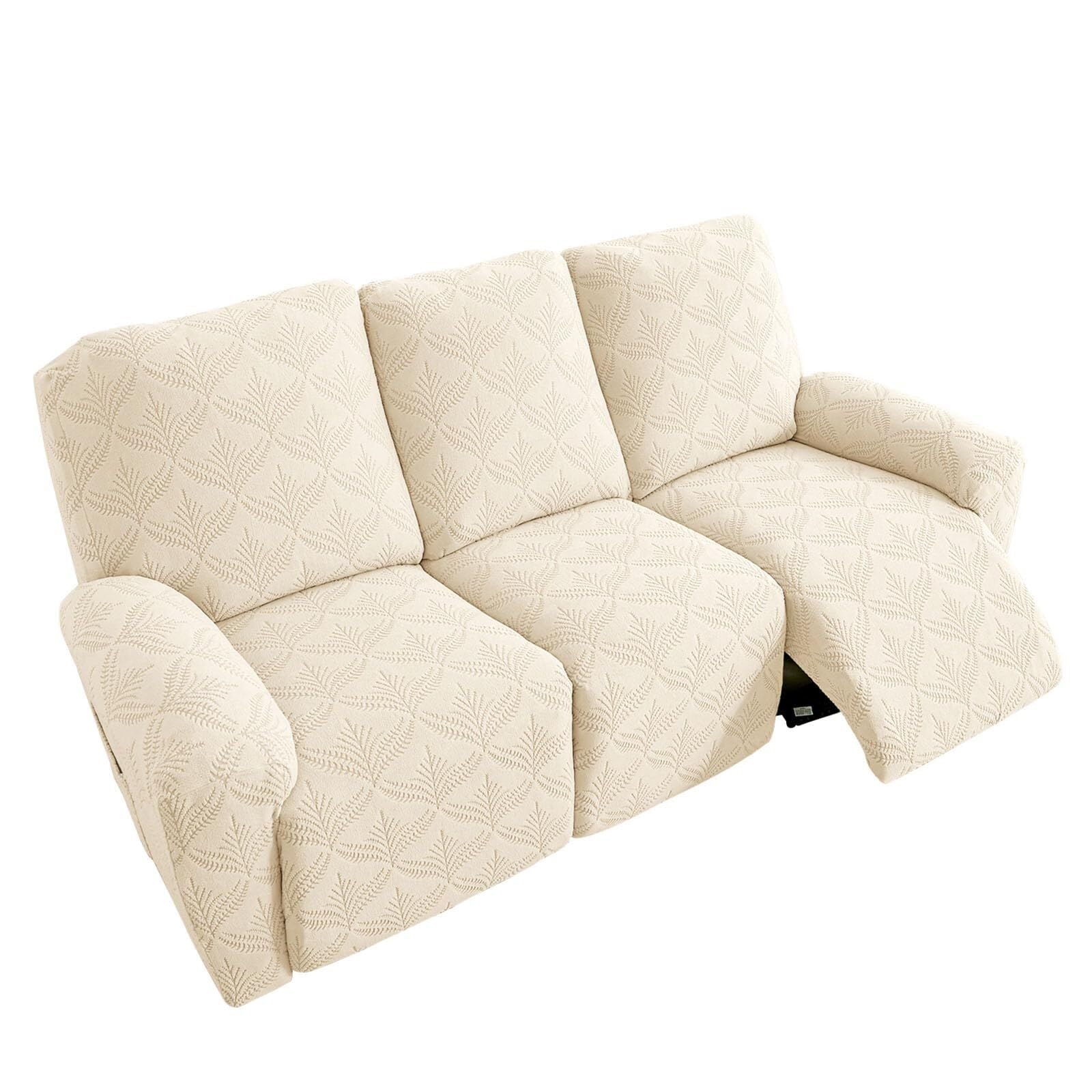 BEIWOSHA Jacquard Recliner Chair Covers, Stretch Polyester Spandex Recliner Cover, Reclining Sofa Cover with Elastic Side Pocket, Armchair Cover(Cream,3 posti)