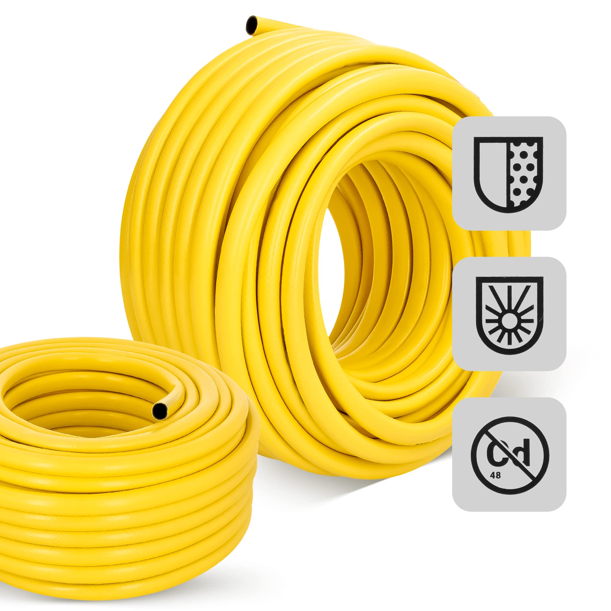 Manguera de riego, 3/4", 50 m, amarillo, reforzado, 3 capas, resistente a los rayos UV, indeformable, flexible, riego, jardinería, lavado de coches, manguera blindada