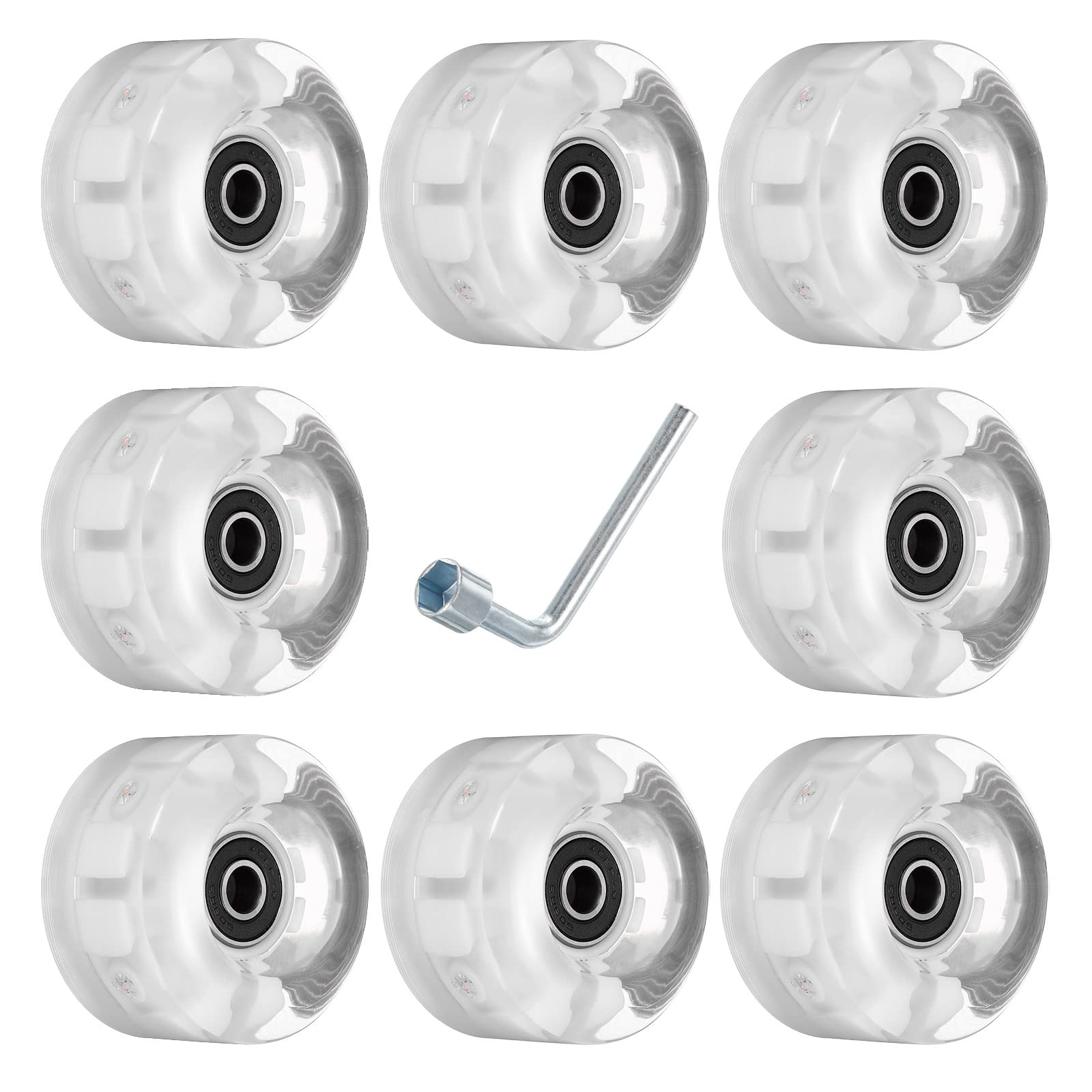 PATIKIL 32 x 58mm Roller Skate Wheels with Bearings, 8 Pack Light Up Wheel Quad Skate Replacement for Double Row Skating Skateboard, Pink Light